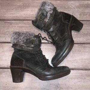 Josef Seibel Brown Leather Ankle Booties Faux Fur 40